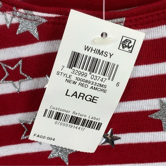 Karen Scott Red and White Striped w/Small Metal Stars Short‎ Sleeve Tee Sz L - Picture 5 of 11